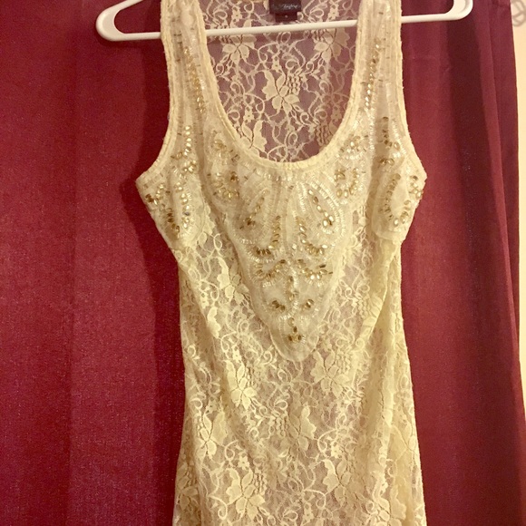 Daytrip Tops - Lace, cream tank with beading & jewel detail